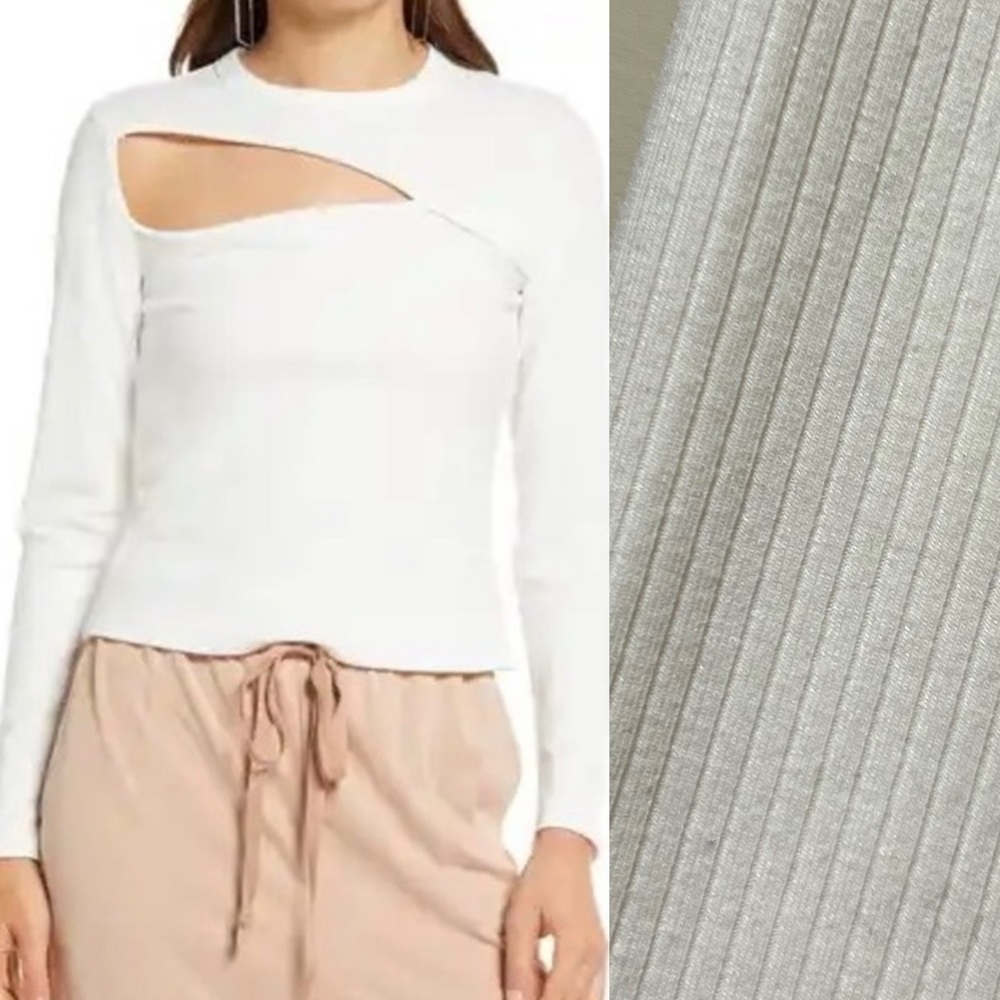 Open Edit Ribbed Cut Out Top Medium Long Sleeve Trendy Going Out Knit